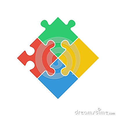 Puzzle - Vector icon. Set of four colorful piece puzzle on white background Vector Illustration