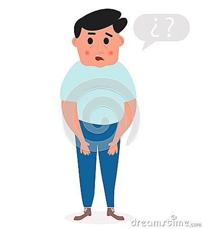 Puzzled fat man. Surprised fat man. Vector illustration on white background Vector Illustration
