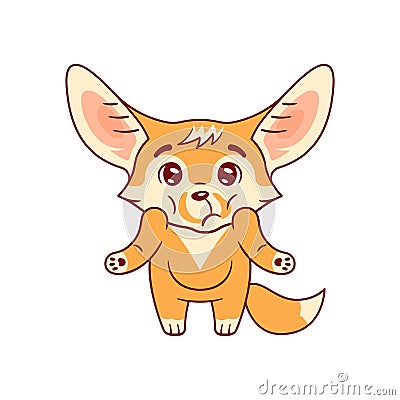 Puzzled fennec fox shrugs its shoulders Vector Illustration