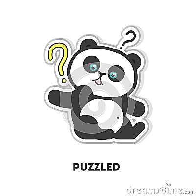 Puzzled panda sticker. Vector Illustration