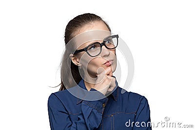 Puzzled woman in glasses Stock Photo