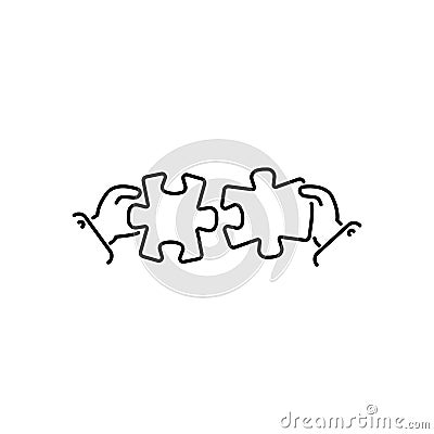 Puzzles connect in hands line, linear vector icon, sign, symbol. Business matching concept. Connecting elements puzzle in hand Stock Photo