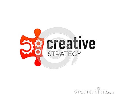 Puzzles and gears, strategy and financial planning, logo design. Engineering, innovation and technology, vector design Vector Illustration