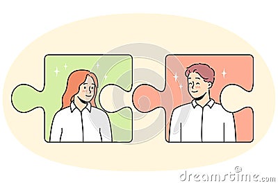 Puzzles with man and woman connecting Vector Illustration