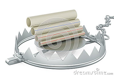 PVC pipes, composite pipe, uPVC pipe, cPVC pipe inside bear trap. 3D rendering Stock Photo