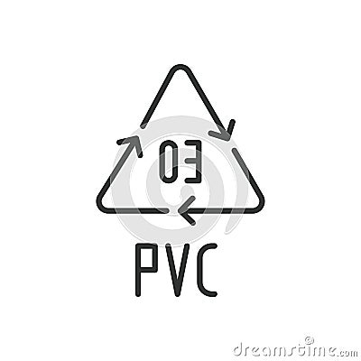 PVC 03 recycling code symbol line icon. Plastic recycling vector polyvinyl chloride sign. Line design. Editable stroke Vector Illustration