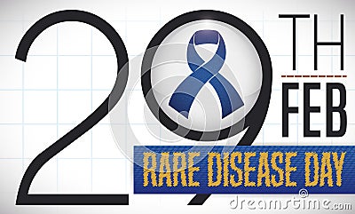 Squared Paper, Denim Ribbon and Sign Commemorating Rare Disease Day, Vector Illustration Vector Illustration