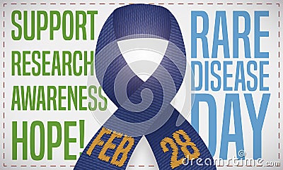 Denim Ribbon with Date and Precepts for Rare Disease Day, Vector Illustration Vector Illustration