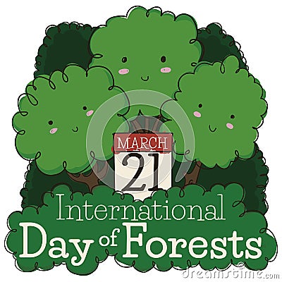 Cute Triplet of Trees and Calendar Celebrating International Forest Day, Vector Illustration Vector Illustration