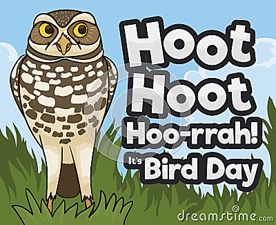 Mischievous Burrowing Owl in a Prairie Celebrating Bird Day, Vector Illustration Vector Illustration