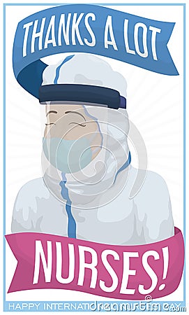 Happy Female Nurse with Greeting Ribbons Celebrating International Nurses Day, Vector Illustration Vector Illustration