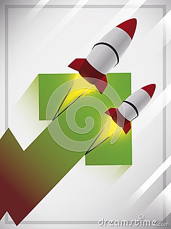 Green Arrow and Rockets Pulling it Up, Recovering the Economy, Vector Illustration Vector Illustration