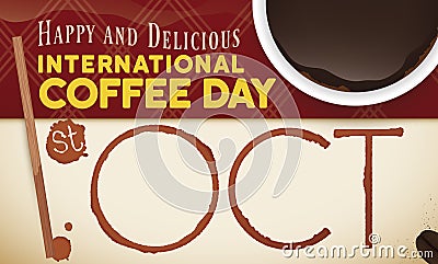 Steamy Coffee Cup, Stirrer and Stain for International Coffee Day, Vector Illustration Vector Illustration