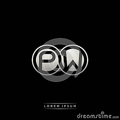 PW initial letter linked circle capital monogram logo modern template silver color version Vector Illustration