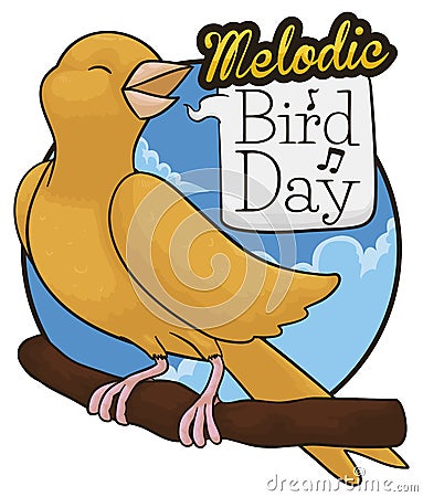 Happy Canary Singing in its Day: Bird Day, Vector Illustration Vector Illustration