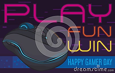 Gaming Mouse and Greeting Message for a Happy Gamer Day, Vector Illustration Vector Illustration