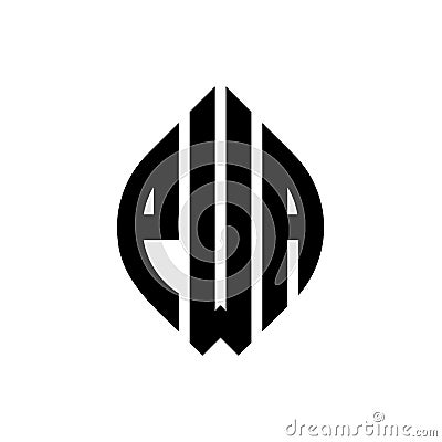 PWA circle letter logo design with circle and ellipse shape. PWA ellipse letters with typographic style. The three initials form a Vector Illustration