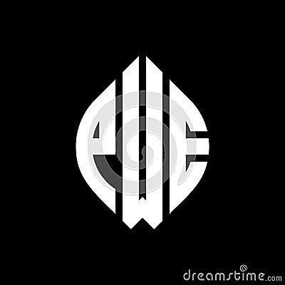 PWE circle letter logo design with circle and ellipse shape. PWE ellipse letters with typographic style. The three initials form a Vector Illustration