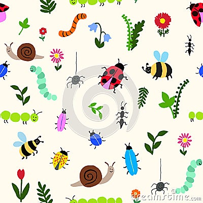 Happy Bugs juvenile repeat pattern Vector Illustration