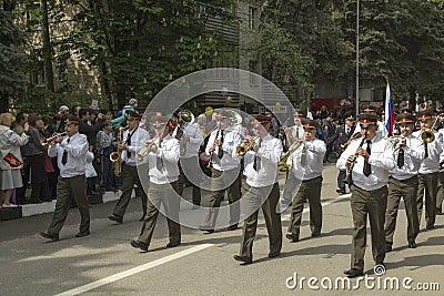 PYATIGORSK, RUSSIA - MAY 9 2014: Marching military orchestra on Editorial Stock Photo