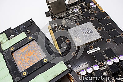 Moscow, Russia. 12/16/2011 NVIDIA Geforce GTX 465 graphics card isolated on a white background Editorial Stock Photo