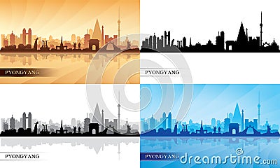 Pyongyang city skyline multicolored silhouettes set Vector Illustration