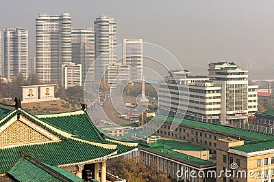 Cityscape view of Pyongyang, capital of North Korea Editorial Stock Photo