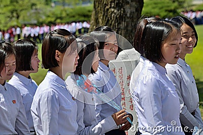 Pyongyang, North Korea. Girls Editorial Stock Photo