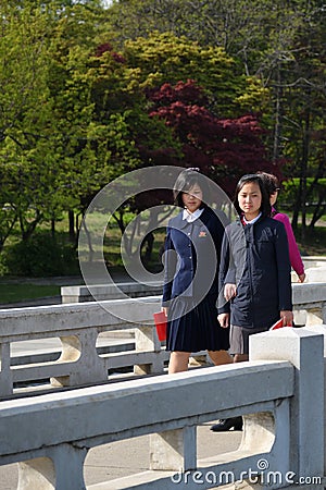 Pyongyang, North Korea. Girls Editorial Stock Photo