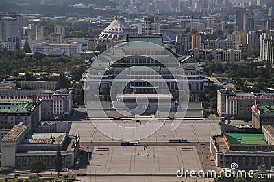 Pyongyang, North-Korea, 09/07/2018: Kim Il Sung Palace on Kim Il Sung square is incredibly huge and usually hosts the annual milit Editorial Stock Photo