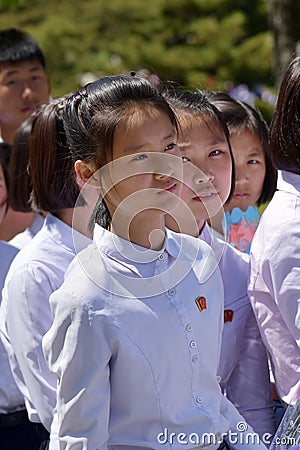 Pyongyang, North Korea. Girls Editorial Stock Photo