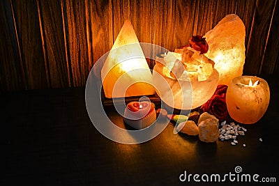 Pyramid, Bowl Chunks & Natural Salt Lamps | Himalayan Salt Stock Photo