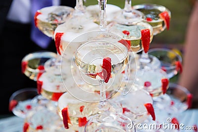 Pyramid champagne martini glasses Stock Photo