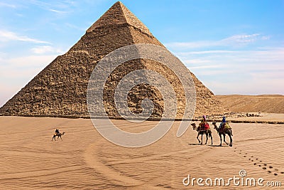 The Pyramid of Chephren and bedouins in the desert of Giza, Egypt Editorial Stock Photo