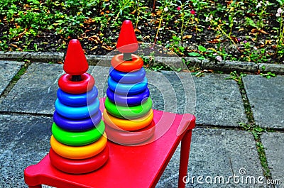 Pyramid children`s toy .children`s pyramid Stock Photo