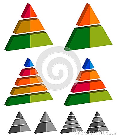 Pyramid, cone, triangle charts, graphs. 3-2-5-4 level, multileve Vector Illustration