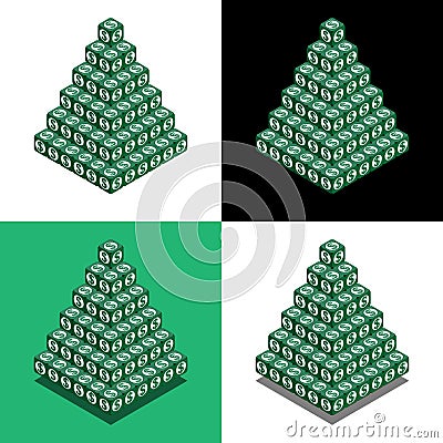 Pyramid of the cubes with dollar logo in isometric view Vector Illustration