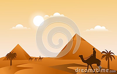 Pyramid Desert Muslim Travel Camel Islamic Culture Illustration Vector Illustration