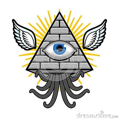 Pyramid with an eye. All-seeing eye. Symbol of world government. Illuminati conspiracy theory. sacred sign Vector Illustration