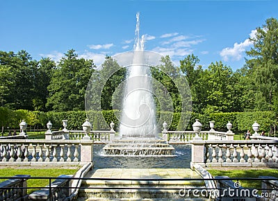 Pyramid fountain in Lower park of Peterhof, Saint Petersburg, Russia Editorial Stock Photo