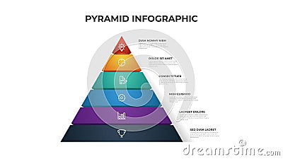 Pyramid infographic template with 6 list and icons, layout vector for presentation, report, brochure, flyer, etc Stock Photo