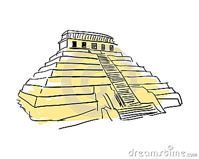 Pyramid Kukulkan hand drawn icon Vector Illustration