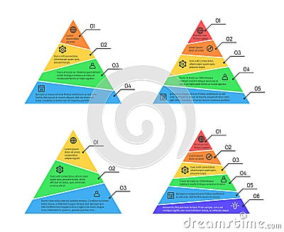 Pyramid, layers chart infographic vector elements with different numbers of levels Vector Illustration