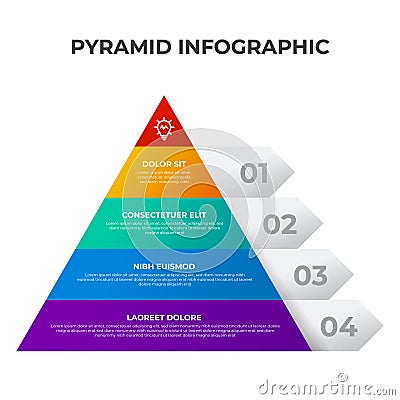 Pyramid list infographic element template with 4 point, bullet, triangle shape Stock Photo