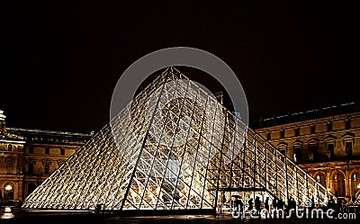Pyramid Louvre Museum in Paris illuminated in the evening Editorial Stock Photo