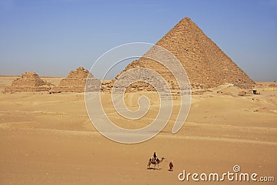 Pyramid of Menkaure and Pyramids of Queens, Cairo Stock Photo