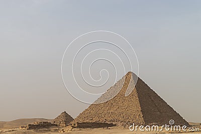 The pyramid of Menkaure with Queens Pyramids of Menkaure in the background Stock Photo