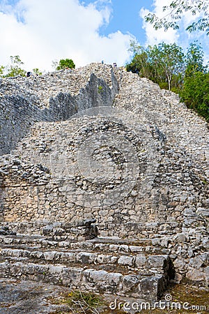 Pyramid of Nohoch Mul in Coba. Ancient maya building. Travel Stock Photo