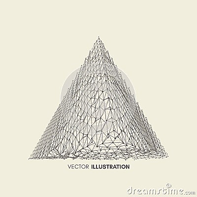 Pyramid. Regular tetrahedron. Platonic solid. 3d connection structure. Lattice geometric element for design. Vector Illustration