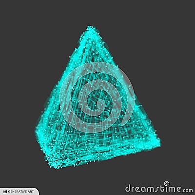 Pyramid. Regular tetrahedron. Platonic solid. Regular, convex polyhedron. Geometric element for design. Molecular grid. 3d Vector Illustration